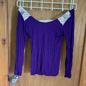Frederick's of Hollywood Purple Long Sleeve Lace Top